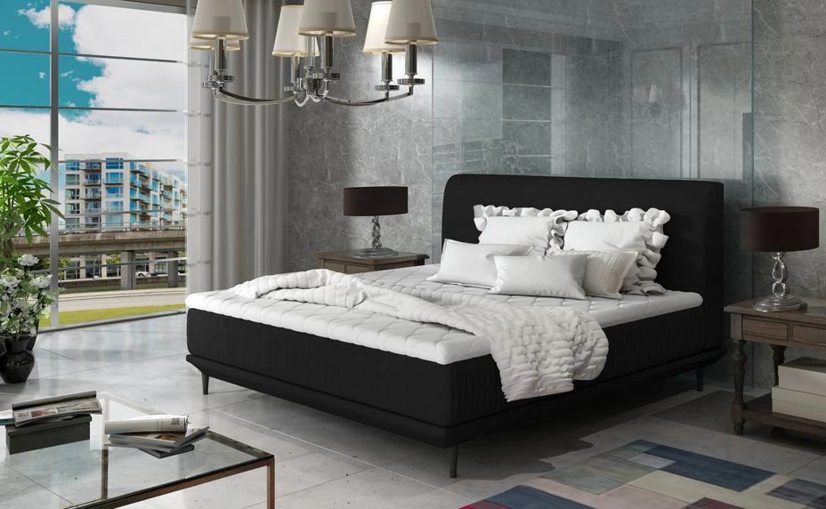 Lit Boxspring 160x200 Cm Velours Noir Sommier Et Matelas Inclus Mastera 4 Lit Boxspring 160x200 Cm Velours Noir Sommier Et Matelas Inclus Mastera – Image 2