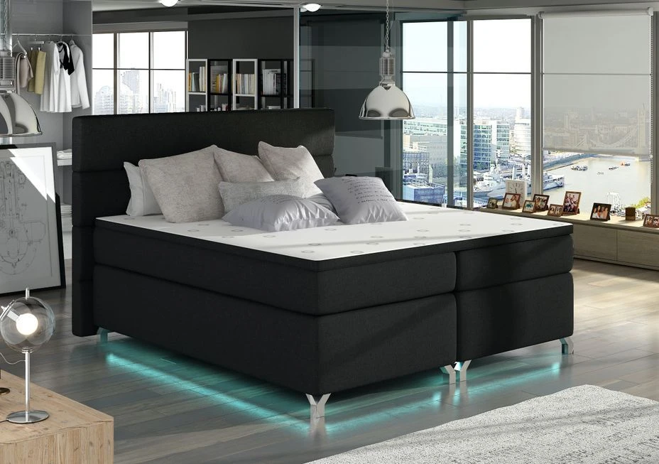 Lit Boxspring 180x200 Cm Tissu Noir Mador 3 Lit Boxspring 180x200 Cm Tissu Noir Mador