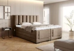 Lit Boxspring électrique Tissu Beige Avec Matelas Et Surmatelas Arkos -Pas Cher Lit Magasin lit boxspring electrique tissu beige avec matelas et surmatelas arkos 5904484029012 1424915