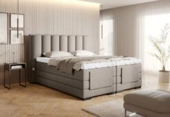 Lit Boxspring électrique Tissu Beige Clair Avec Matelas Et Surmatelas Arkos -Pas Cher Lit Magasin lit boxspring electrique tissu beige clair avec matelas et surmatelas arkos 5904484028572 1425623