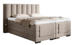 Lit Boxspring électrique Velours Beige Avec Matelas Et Surmatelas Arkos