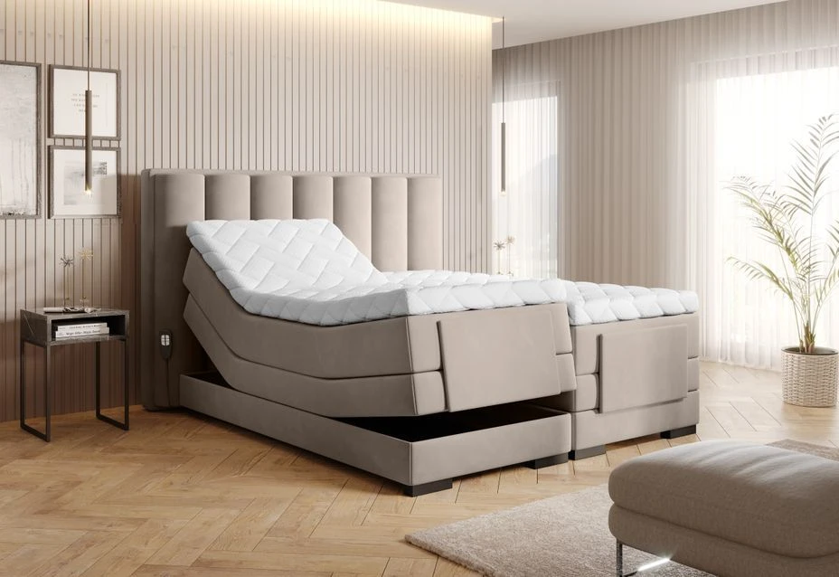 Lit Boxspring électrique Velours Beige Avec Matelas Et Surmatelas Arkos 4 Lit Boxspring électrique Velours Beige Avec Matelas Et Surmatelas Arkos – Image 2