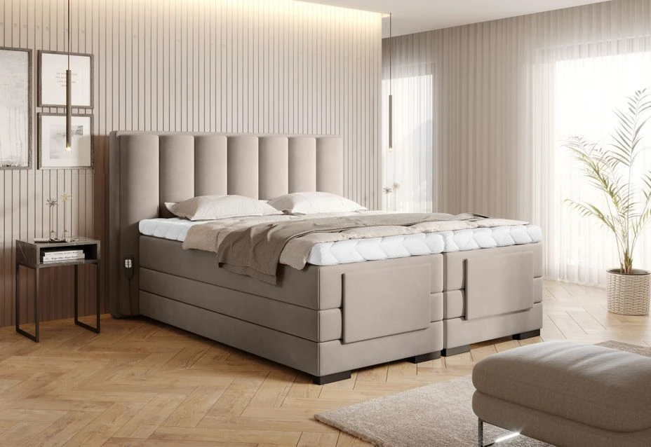 Lit Boxspring électrique Velours Beige Avec Matelas Et Surmatelas Arkos 5 Lit Boxspring électrique Velours Beige Avec Matelas Et Surmatelas Arkos – Image 3