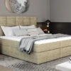 Lit Boxspring Tissu Beige Chiné Avec Matelas Et Surmatelas Lizen