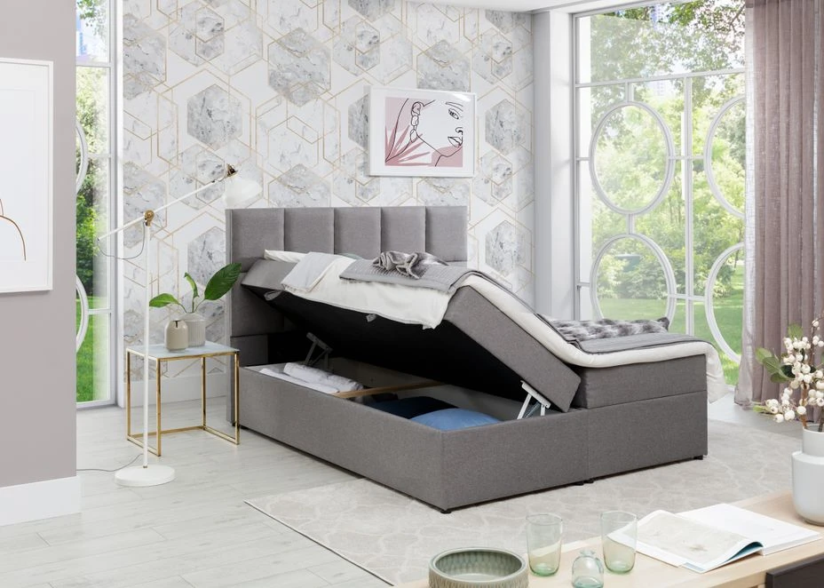 Lit Boxspring Tissu Gris Clair Avec Matelas Et Surmatelas Lizen 5 Lit Boxspring Tissu Gris Clair Avec Matelas Et Surmatelas Lizen – Image 3