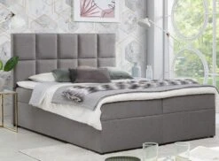 Lit Boxspring Tissu Gris Clair Avec Matelas Et Surmatelas Lizen