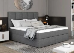 Lit Boxspring Tissu Gris Foncé Avec Matelas Et Surmatelas Lizen