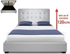 Lit Capitonné Avec Coffre Simili Argent Ruben 160