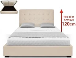 Lit Capitonné Avec Coffre Simili Beige Ruben 160