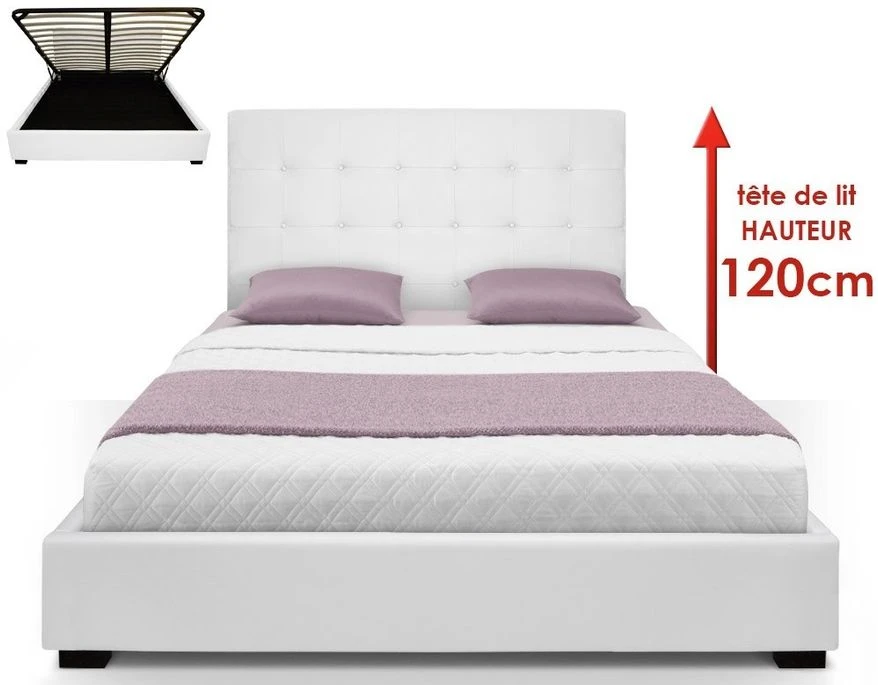 Lit Capitonné Avec Coffre Simili Blanc Ruben 160 3 Lit Capitonné Avec Coffre Simili Blanc Ruben 160