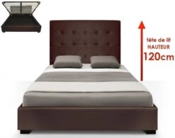Lit Capitonné Avec Coffre Simili Marron Ruben 140