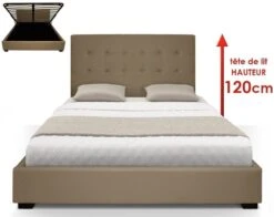 Lit Capitonné Avec Coffre Simili Taupe Ruben 160