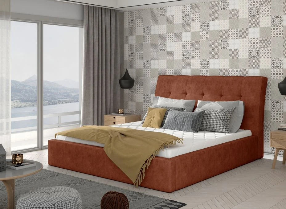 Lit Capitonné Avec Rangement Tissu Rouge Brique Klein 4 Lit Capitonné Avec Rangement Tissu Rouge Brique Klein – Image 2