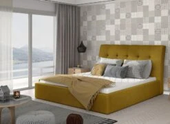 Lit Capitonné Avec Rangement Velours Jaune Klein -Pas Cher Lit Magasin lit capitonne avec rangement velours jaune klein 3666722597661 1420357