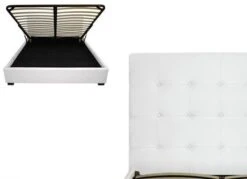 Lit Capitonné Avec Sommier Relevable Simili Blanc Louka 160 -Pas Cher Lit Magasin lit capitonne avec sommier relevable simili blanc louka 160 3760218318447 75586