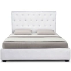 Lit Capitonné Blanc Simili Reva