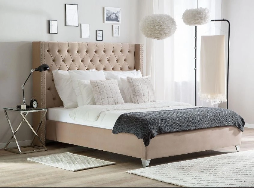 Lit Capitonné Chesterfield Velours Beige Klouto 180x200 Cm 3 Lit Capitonné Chesterfield Velours Beige Klouto 180x200 Cm