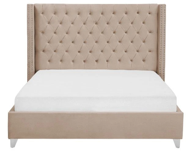 Lit Capitonné Chesterfield Velours Beige Klouto 180x200 Cm 4 Lit Capitonné Chesterfield Velours Beige Klouto 180x200 Cm – Image 2