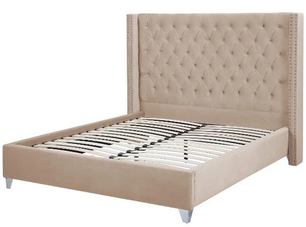 Lit Capitonné Chesterfield Velours Beige Klouto 180x200 Cm 5 Lit Capitonné Chesterfield Velours Beige Klouto 180x200 Cm – Image 3