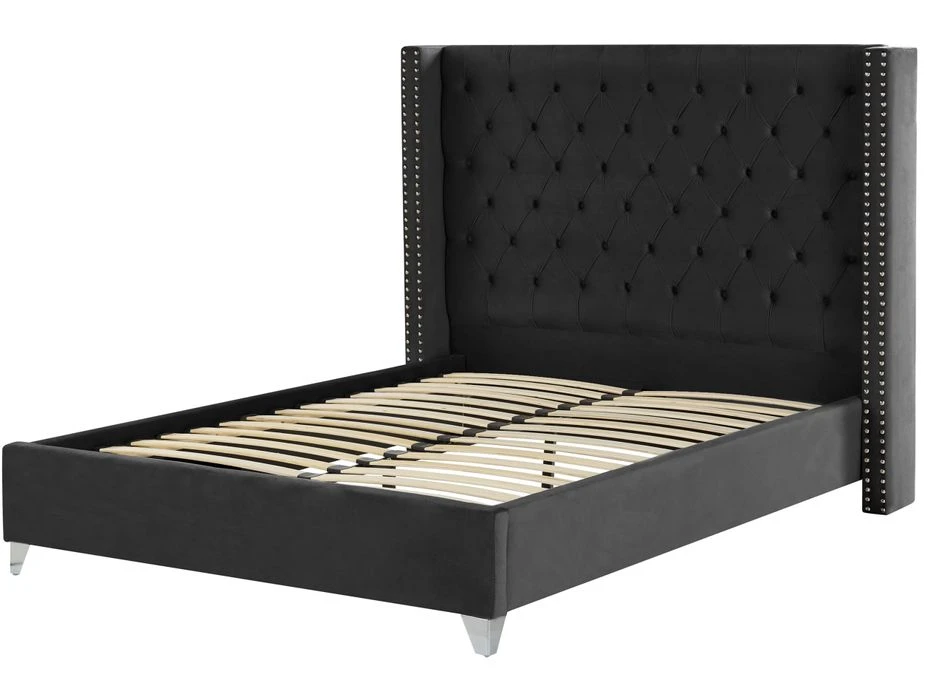 Lit Capitonné Chesterfield Velours Noir Klouto 140x190 Cm 5 Lit Capitonné Chesterfield Velours Noir Klouto 140x190 Cm – Image 3