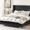 Lit Capitonné Chesterfield Velours Noir Klouto 140x190 Cm