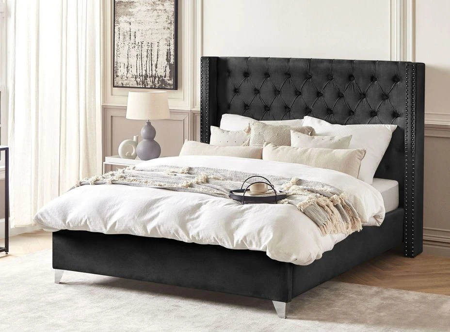 Lit Capitonné Chesterfield Velours Noir Klouto 140x190 Cm 3 Lit Capitonné Chesterfield Velours Noir Klouto 140x190 Cm