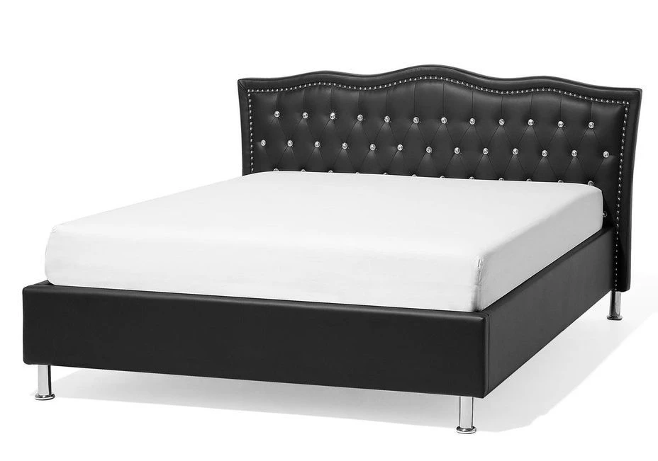 Lit Capitonné Similicuir Noir Ventus 160x200 Cm 3 Lit Capitonné Similicuir Noir Ventus 160x200 Cm