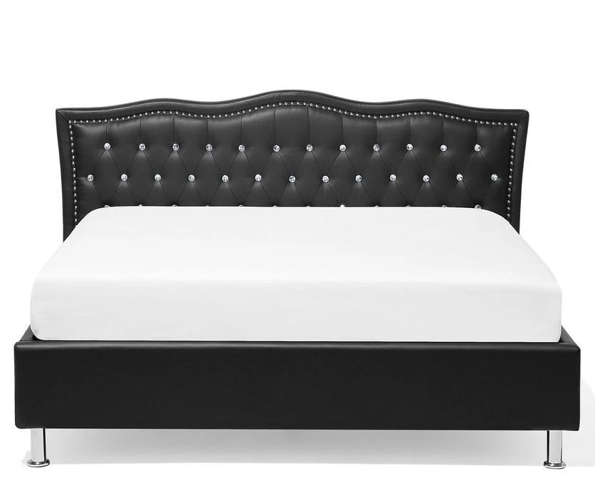 Lit Capitonné Similicuir Noir Ventus 160x200 Cm 4 Lit Capitonné Similicuir Noir Ventus 160x200 Cm – Image 2