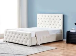 Lit Capitonné Velours Blanc Kouda 140x190 Cm