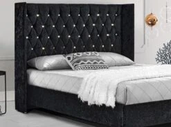 Lit Capitonné Velours Noir Kouro 140x190 Cm -Pas Cher Lit Magasin lit capitonne velours noir kouro 140x190 cm 3666722576277 589760