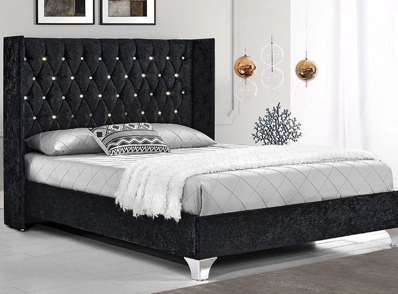 Lit Capitonné Velours Noir Kouro 160x200 Cm 3 Lit Capitonné Velours Noir Kouro 160x200 Cm