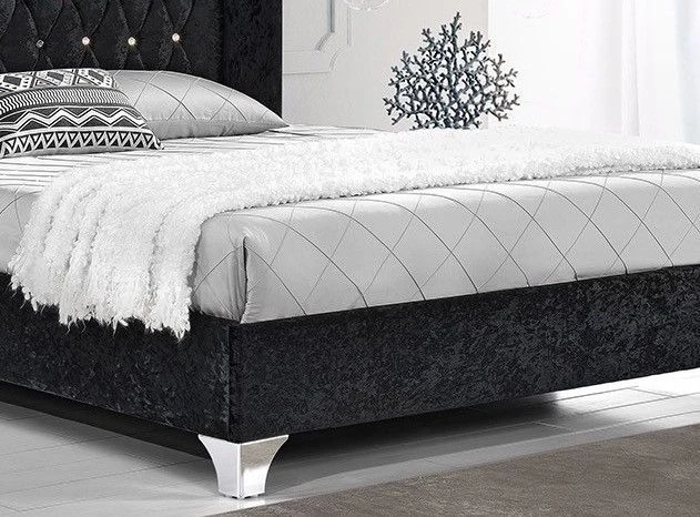 Lit Capitonné Velours Noir Kouro 160x200 Cm 5 Lit Capitonné Velours Noir Kouro 160x200 Cm – Image 3