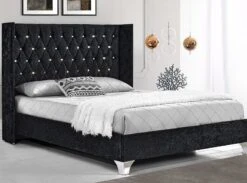 Lit Capitonné Velours Noir Kouro 180x200 Cm