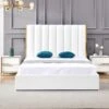 Lit Coffre 140x190 Cm Simili Cuir Blanc Et Doré Pika -Pas Cher Lit Magasin lit coffre 140x190 cm simili cuir blanc et dore veneto 3666722490276 688230