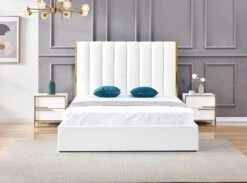 Lit Coffre 140x190 Cm Simili Cuir Blanc Et Doré Pika