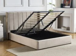 Lit Coffre 140x190 Cm Velours Taupe Capitonné Loria -Pas Cher Lit Magasin lit coffre 140x190 cm velours taupe capitonne loria 3327480065136 1135934