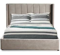 Lit Coffre 140x190 Cm Velours Taupe Capitonné Loria -Pas Cher Lit Magasin lit coffre 140x190 cm velours taupe capitonne loria 3327480065136 1135935