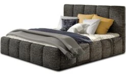 Lit Coffre 160x200 Cm Capitonné Tissu Noir Chiné Vika