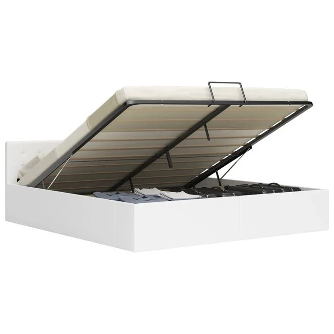 Lit Coffre 160x200 Cm Simili Cuir Blanc Capitonné Rundi 4 Lit Coffre 160x200 Cm Simili Cuir Blanc Capitonné Rundi – Image 2