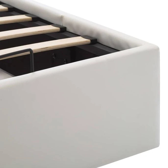 Lit Coffre 160x200 Cm Simili Cuir Blanc Capitonné Rundi 8 Lit Coffre 160x200 Cm Simili Cuir Blanc Capitonné Rundi – Image 6