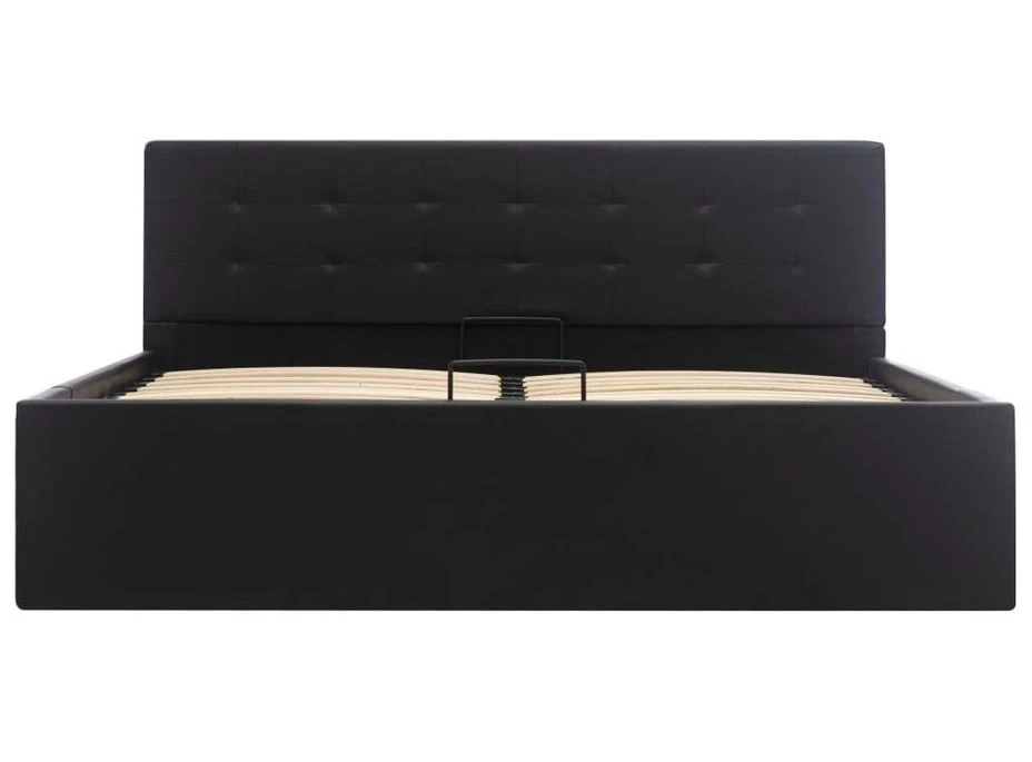 Lit Coffre 160x200 Cm Simili Cuir Noir Capitonné Rundi 3 Lit Coffre 160x200 Cm Simili Cuir Noir Capitonné Rundi