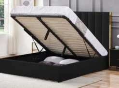 Lit Coffre 160x200 Cm Simili Cuir Noir Et Doré Pika -Pas Cher Lit Magasin lit coffre 160x200 cm simili cuir noir et dore veneto 3666722490290 688219