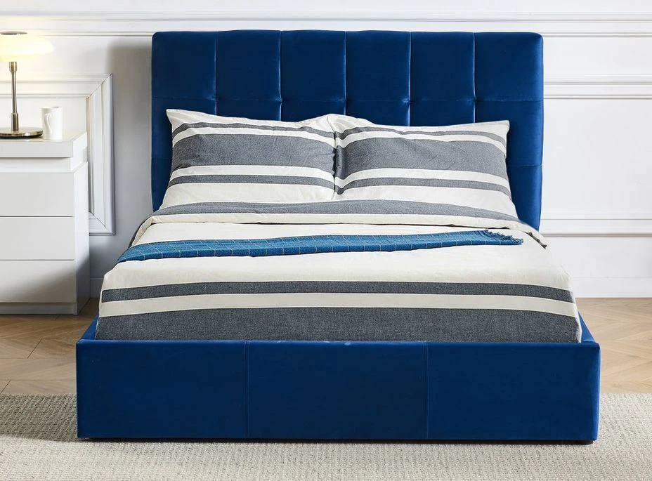 Lit Coffre 160x200 Cm Velours Bleu Utani 4 Lit Coffre 160x200 Cm Velours Bleu Utani – Image 2