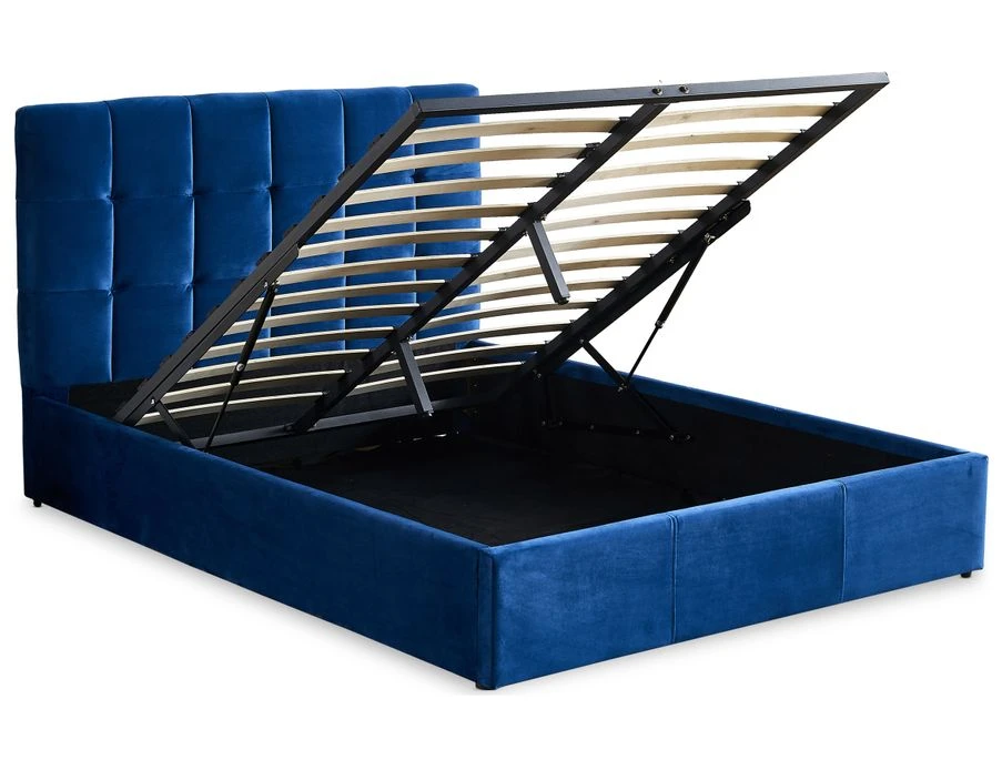 Lit Coffre 160x200 Cm Velours Bleu Utani 5 Lit Coffre 160x200 Cm Velours Bleu Utani – Image 3