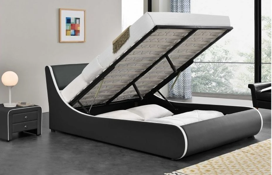 Lit Coffre 180x200 Cm Simili Cuir Gris Mat Liseré Blanc Asora 3 Lit Coffre 180x200 Cm Simili Cuir Gris Mat Liseré Blanc Asora