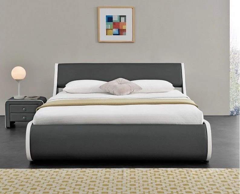 Lit Coffre 180x200 Cm Simili Cuir Gris Mat Liseré Blanc Asora 5 Lit Coffre 180x200 Cm Simili Cuir Gris Mat Liseré Blanc Asora – Image 3