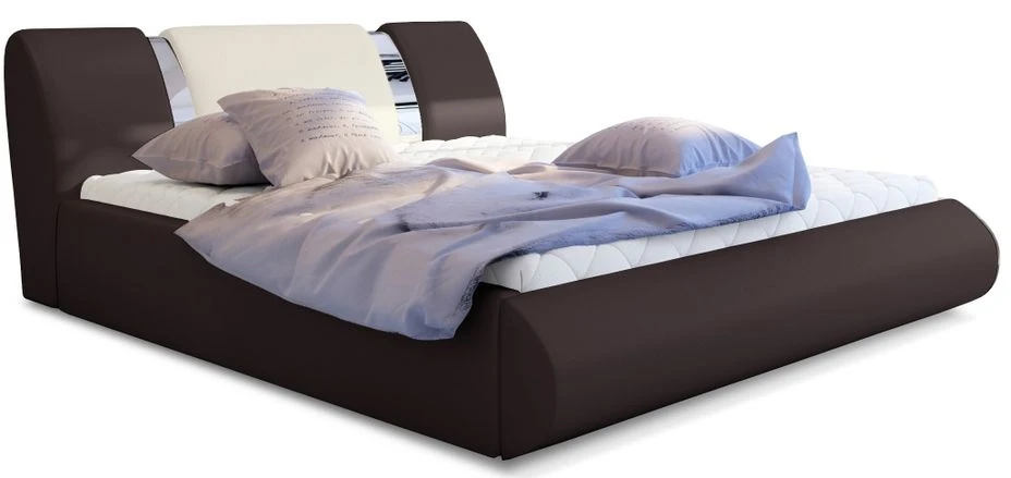 Lit Coffre 180x200 Cm Simili Marron/beige Et Métal Chromé Flavien 3 Lit Coffre 180x200 Cm Simili Marron/beige Et Métal Chromé Flavien