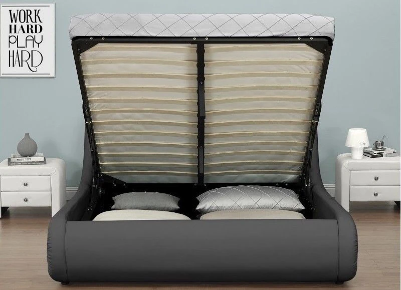 Lit Coffre à Led 140x190 Cm Simili Cuir Gris Liseré Blanc Lenna 5 Lit Coffre à Led 140x190 Cm Simili Cuir Gris Liseré Blanc Lenna – Image 3