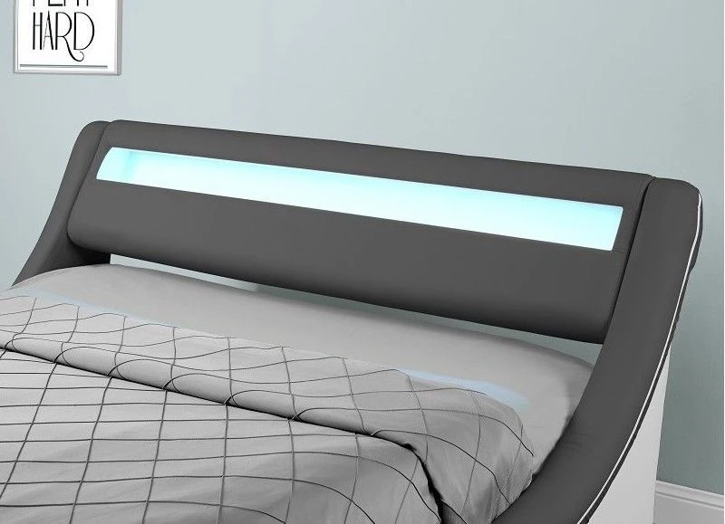 Lit Coffre à Led 140x190 Cm Simili Cuir Gris Liseré Blanc Lenna 6 Lit Coffre à Led 140x190 Cm Simili Cuir Gris Liseré Blanc Lenna – Image 4