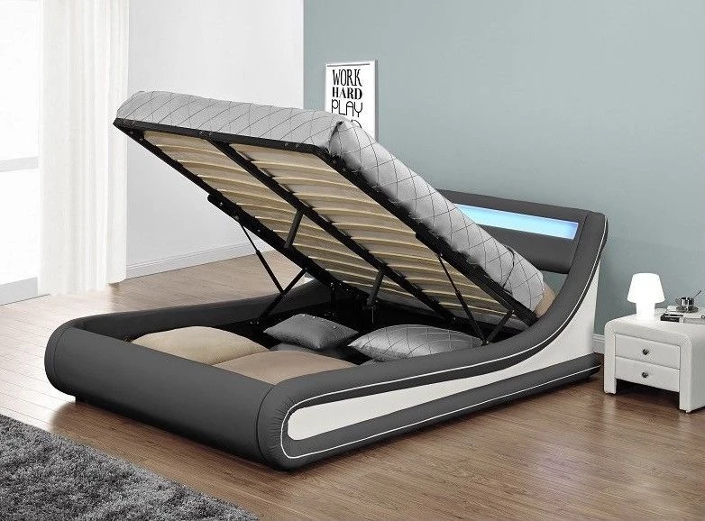 Lit Coffre à Led 140x190 Cm Simili Cuir Gris Liseré Blanc Lenna 4 Lit Coffre à Led 140x190 Cm Simili Cuir Gris Liseré Blanc Lenna – Image 2